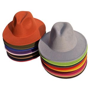 Kış Moda Caz Şapka Fötr şapkalar Erkek kadın Klasik Sıcak Geniş Ağız Fötr Vintage Lady Trendy Şapkalar Panama kap erkekler kadınlar için kapaklar