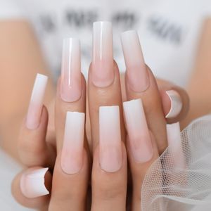 Wholesale long square nails for sale - Group buy False Nails Super Long Fake Pink White Ombre Glossy Nail Tips Full Cover Acrylic Square Press On Salon DIY