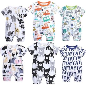 Meninos dos desenhos animados bebê onesies verão algodão criança meninas romper 0-24 meses crianças roupas de malha manga curta macacão outfits 201028