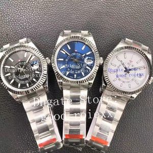 New Blue Black White Mens Automatic Cal.9001 Movement Watches Men 904L Steel 326934 Watch Sky Date Time Zone Sport Ring Command Wristwatches