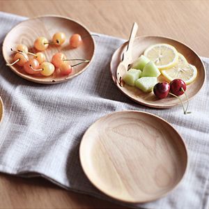 Round Solid Wood Pan Plate Fruit Dishes Saucer Tea Tray Bread Dessert Wooden Dinner Plates Tableware 12.5cm 15cm 18cm 20cm WLY BH4459