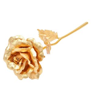 Alla hjärtans dag 24K Gold Leaf Rose Artificial Flower Colorful Festive Mother Birthday Presents Wedding Cake Decoration Plated Foil Rose YL0227