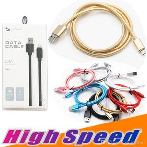 Typ C USB-kabel 2.4a Laddare Adapter Unbroken Strong Metal Braid Micro USB-kabel V8 för Samsung S20 S7 S6 S5 Android med lådpaket