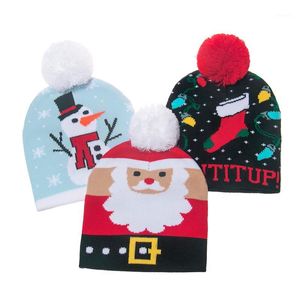 Chapéus Do Partido Inverno Bonito Vermelho Boneco De Neve Floco De Natinho Deer Pompom Pompom Beanie Beanie Caps Para Crianças Crianças Meninos Meninas1