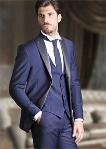 Hot Selling Groomsmen Peak Lapel Groom Tuxedos Navy Blue Men Suits Wedding/Prom/Dinner Best Man Blazer ( Jacket+Pants+Tie+Vest ) K829