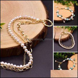 Link, Chain Bracelets Jewelry Original Design Handmade Natural Freshwater Pearl Turquoise Adjustable Charm Bracelet For Women Femme Accessor