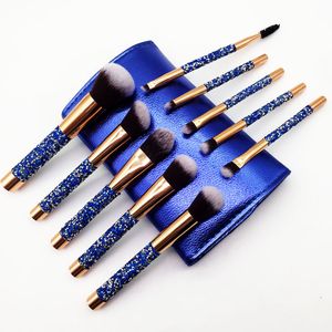 Blue Diamond Make-up-Pinsel-Set, 10-teilig, Kosmetikpinsel mit Tasche, Foundation-Pinsel, Puder, Lidschatten, Wimpern, Rouge, Augenbrauen, Make-up-Pinsel-Set