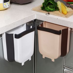 Wall Mounted Folding Waste Bin Kitchen Garbage Can Hangable Home Cabinet Trash Can Bathroom Toilet Waste Storage Container