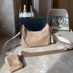 Women Nylon Hobos Shoulder Bags Designer Small Pleated Handbag Crossbody Chain Bag fashion Baguette Tote Plain Color 2-piece Top
