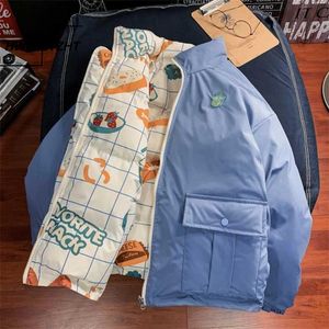 Hwlzltzht mulher de dupla face inverno plus tamanhos para baixo impressão dos desenhos animados inverno kawaii harajuku parka feminino 201217