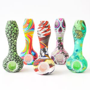 Tubos de água de 4,5 polegadas Tubo de vidro de silicone acessórios para fumar à mão Bong Colher Tubo de sílica gel de qualidade alimentar cachimbos de vidro