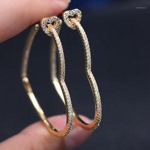 Hoop Huggie Vintage Hollow Big Heart Earrings Pave White Cubic Zircon Gold Color Charm Simple Geometry Earring 2021 Women Party Jewelry1