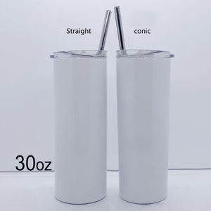 En ucuz 30 oz düz DIY Fotoğraf Baskı Tumbler 30 oz Yalıtımlı Silindir Seyahat Kupa Boş Paslanmaz Çelik Süblimasyon Şişesi Kapak ile