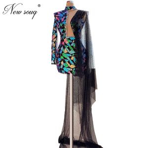 2020 Glitter Multi Color Prom Klänning Kort Illusion Röd Carpet Runaway Girls Pagant Party Night Gown Middel East Evening Dresses LJ201120