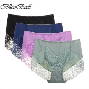 Blloobeell 4piece Women's Cotton Underkläder Tränar Tjej Sexiga Lace Briefs Hollow Out High Mid-Rise Ladies Underkläder Storlek 201112