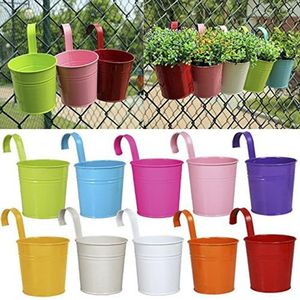 10 X Garden Metal Flower Pots Wall Hanging Bucket Herb Planter For Balcony Plants Pots Hanging Iron Flower Containers Y200723