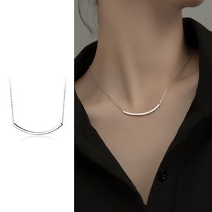 Mocanie Simple Sterling Silver Geometric Curved Rectangle Lines Pendant for Women Link Chain Necklace Fine Jewelry Girl Gift Q0531