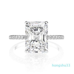 Real Sterling Sier Emerald Cut Created Moissanite Diamond Wedding Rings for Women Proposal Engagement Ring 201116