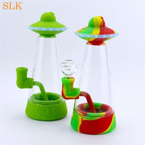 UFO Glass Bubbler Water Pipes Glass Oil Burner Glass Bongs Dabs Rig 8.9 '' Silikon Rökrör för rökning Tobak Dry Herb 420