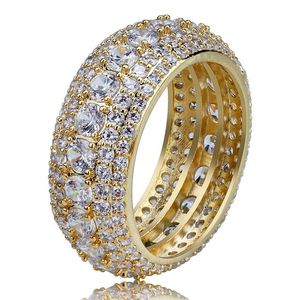 Hip Hop Men's Rings Iced Out Cubic Zircon Bling Round 10mm Width 5 Rows Ring Gold Silver Color CZ Jewelry Gifts