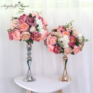 Dekorativa blommor kransar anpassade 35cm silke peonies konstgjorda blomma boll centerpieces arrangemang dekor för bröllop bakgrund bord 13 co