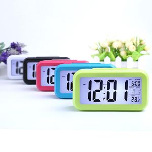 Plastic Mute Alarm Clock LCD Smart Clocks Temperature Cure Photosensitive Bedside Digital Alarms Snooze Nightlight Calendar