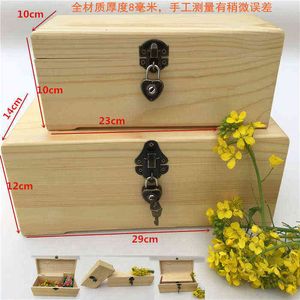 Large pine wood box customized rectangular locking storage box gift box post Christmas trees