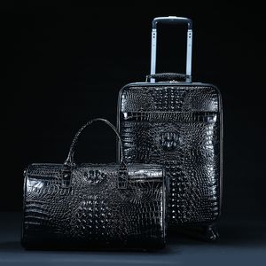 can custom suitcase carry Rolling Luggage Leather Travel Bags Luggage real crocodile trunk valise tote handle duffle Handbags Shoulder case box capacity sport Sack