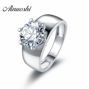 925 Pure Silver Solitaire Rings Classic Simple Plain Design Lovers Sona Man Woman Couples Wedding Engagement Jewelry Y200106