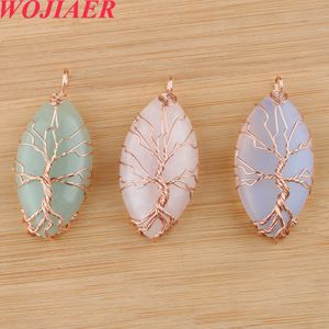 WOJIAER Natural Stone Tree of Life Pendants Rose Gold Wire Wrap Tree Amethysts Opal Women Men Charm Jewelry BO920