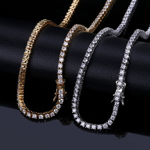 3mm Iced Out Bling Zircon 1 Row Tennis Chain Necklace Men Hip hop Jewelry Gold Silver Rose Gold Charms