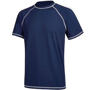 Polyester Herren UPF 50+ Rashguard Schwimm-T-Shirt Kurzarm Laufbadebekleidung Wander-Workout-Shirts 8Farbe1