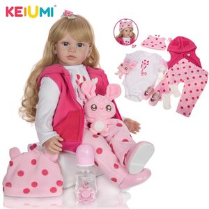 KEIUMI 24 Inch Lovely Reborn Baby Dolls 60 cm Soft Cloth Body Vinyl Gold Curls Baby Doll Reborns Toys For Children's Day Present LJ201031