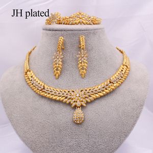 Smycken uppsättningar för kvinnor Dubai 24K guldfärg Indien Nigeria Bröllopsgåvor Halsband Örhängen Armband Ring Set Etiopia Smycken 201215