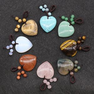 Wholesale natural stone pendants for jewelry making for sale - Group buy 30mm Heart Shape Natural Stone Agate Pendant For Necklace Bracelet Making Weave Stone Key Ring Pendants Fashion Jewelry