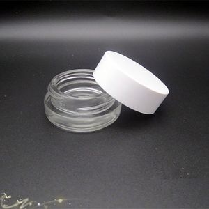 Hotting Sale 3g 5g Glas-Kosmetik-Augencremeglas mit dickem Boden und weißem Deckel, 3 ml 5 ml gerader Mund, klares Glas, Lippenbalsambehälter, Probenglas, freies Schiff