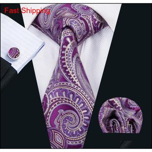 Classic Silk Mens Neckties Purple Tie Sets Paisley Mens Necktiestie Hanky Cufflinks Jacquard Woven Meeting Business Wedding Party Lt7Lh