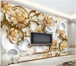 Пользовательские фото обои для стен 3d роспись обои современные золотые ювелирные изделия цветок бабочка 3d спальня мягкий пакет телевизор фоновый декор