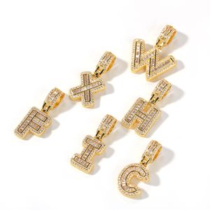 A-Z Iced English Initials Small Baguette Letters Necklace Pendant With Rope Chains Fashion Hip hop Men Women Jewelry