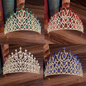 Hair Clips & Barrettes Baroque Bridal Red Green Blue Crystal Tiaras Crowns Pageant Prom Veil Tiara Headband Bride For Wedding Accessories