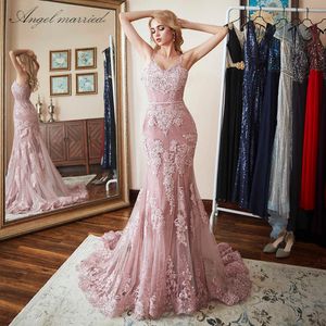 Angel married fashion evening dress 2019 lace mermaid prom dresses womens pageant dress formal party dress vestido de festa T190601