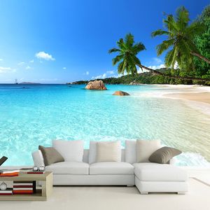 Anpassad självhäftande vattentät väggmålning Modernt 3d Seascape Beach Wall Sticker Living Room TV Sovrum Heminredning Fresker 201009