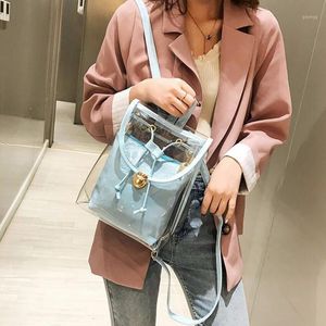 LKEIST 고품질 PVC 투명 한 여성 배낭 사탕 색 십대 소녀를위한 맑은 배낭 귀여운 젤리 학교 backpack1