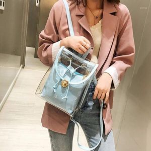 LKEEP高品質PVCの透明な女性のバックパックキャンディーカラークリアリュックサックの10代の女の子かわいいゼリースクールバックパック1