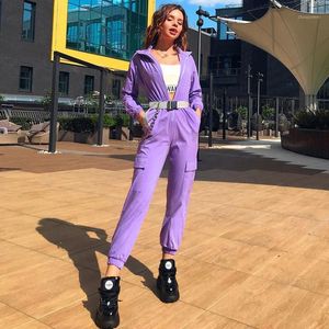 Kadın Tulumlar Tulum Toka Kemer Cep Neon Tulum Streetwear Fermuar Kadınlar Uzun Pantolon Pantolon Tulum 2021 İlkbahar Sonbahar Kış C