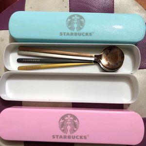 4pcs Set Starbucks Stainless Steel Coffee Milk Spoons with Package Box Small Round Dessert Mixing Fruit Spoon Factory Supply