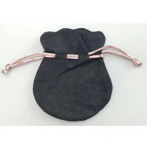 Sacos de veludo preto com fita rosa para caber no estilo europeu Pandora, miçangas, pingentes e pulseiras, colares, joias, bolsas com pingente da moda