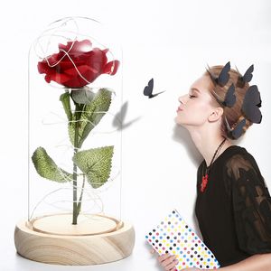 Valentijnsdag Geschenk Glas Cover Rose Party Favor LED Licht Simulatie Onsterfelijke Eeuwige Rozen Bloem Doos Verpakking 7 Kleuren