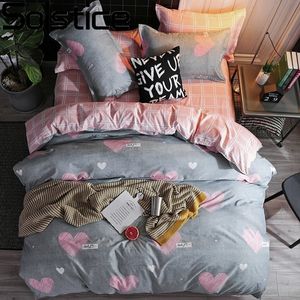 Solstice Cartoon Pink Love Symbol Bedding Sets 3/4PCs Barnens pojke Tjej och vuxna sängkläder Duvet Cover Bed Sheet PillowCase 201120