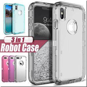 Transparent Robot Phone Cases For iPhone 12 11 Pro XS MAX Note 20 Ultra S20 3 in 1 Clear Shockproof Cover